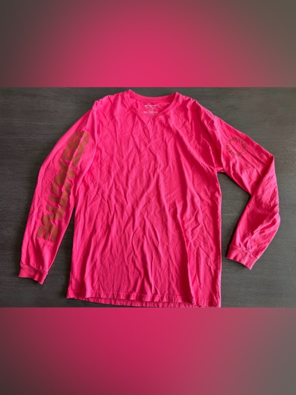 Set Active Raspberry Pink Spellout Sleeve Boyfriend Long Sleeves Tshirt OS